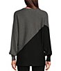 Color:Med Heather Grey - Image 2 - Color Block Long Cuffed Sleeve Crew Neck Sweater