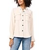 Vince Camuto Contrast Stitching Collared Button Down Top, Color:Soft Cream - Image 1