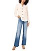 Vince Camuto Contrast Stitching Collared Button Down Top, Color:Soft Cream - Image 3