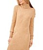 Color:Latte Heather - Image 3 - Cozy Knit Turtleneck Long Sleeve Shift Midi Sweater Dress