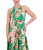 Color:Green Multi - Image 3 - Crepe de Chine Floral Print Halter Neck Sleeveless Handkerchief Hem A-Line Pocketed Midi Dress