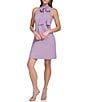 Color:Lilac - Image 1 - Crepe Halter Tie Neck Sleeveless Shift Mini Dress