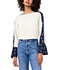 Vince Camuto Crew Neck Long Floral Sleeve Split Button Cuff Blouse - Image 1