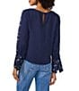 Vince Camuto Crew Neck Long Floral Sleeve Split Button Cuff Blouse - Image 5
