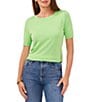 Color:Melon Green - Image 1 - Crew Neck Short Sleeve Ribbed Knit Sweater