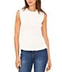 Color:Antique White - Image 1 - Crew Neck Sleeveless Mixed Ribbed Knit Peplum Top