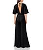 Color:Rich Black - Image 2 - Crinkle Twill V-Neck Short Sleeve Belted Wide Leg Jumpsuit