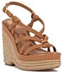 Color:Golden Walnut - Image 1 - Delyna Leather Strappy Platform Wedge Sandals