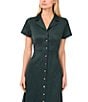 Vince Camuto Faux Suede Point Collar Short Sleeve Button Front Dress, Color:Forest Night - Image 3