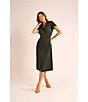 Vince Camuto Faux Suede Point Collar Short Sleeve Button Front Dress, Color:Forest Night - Image 6