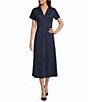 Vince Camuto Faux Suede Point Collar Short Sleeve Button Front Dress - Image 4