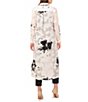 Color:New Ivory - Image 2 - Floral Print Jacquard Long Sleeve Point Collar Button Front Long Tunic Top