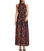 Color:Black Multi - Image 1 - Floral Print Sleeveless Halter Neck Chiffon Maxi Dress