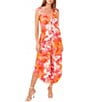 Color:Radiant Orange - Image 1 - Floral Print V-Neck Tie Strap Sleeveless Cropped High-Low Jumpsuit