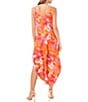 Color:Radiant Orange - Image 2 - Floral Print V-Neck Tie Strap Sleeveless Cropped High-Low Jumpsuit