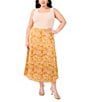 Vince Camuto Floral Satin Pull On Midi Skirt, Color:Crushed Orange - Image 3
