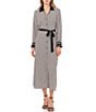 Color:New Ivory - Image 1 - Geometric Print Point Collar Long Cuffed Sleeve Heavy Georgette Button Front Midi Shirt Dress