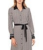 Color:New Ivory - Image 3 - Geometric Print Point Collar Long Cuffed Sleeve Heavy Georgette Button Front Midi Shirt Dress