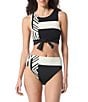 Vince Camuto Geometric Reversible High Waist Moderate Coverage Swim Bottom, Color:Black - Image 3