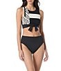 Vince Camuto Geometric Reversible High Waist Moderate Coverage Swim Bottom, Color:Black - Image 6