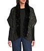Vince Camuto Grid Plaid Topper with Fur Collar, Color:Black - Image 1