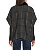 Vince Camuto Grid Plaid Topper with Fur Collar, Color:Black - Image 2