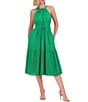 Color:Green - Image 1 - Halter Neck Sleeveless Embroidered Midi Dress