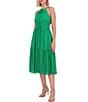 Color:Green - Image 3 - Halter Neck Sleeveless Embroidered Midi Dress