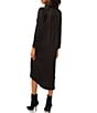 Color:Rich Black - Image 2 - Heavy Charmeuse Point Collar Long Sleeve Pocketed Midi Shirt Dress