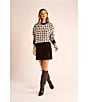 Vince Camuto Houndstooth Round Neck Long Sleeve Sweater, Color:Rich Black - Image 4