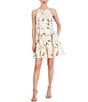 Color:Blush - Image 1 - Jacquard Floral Print Halter Neck Sleeveless Fit and Flare Pocketed Dress