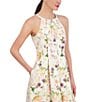Color:Blush - Image 3 - Jacquard Floral Print Halter Neck Sleeveless Fit and Flare Pocketed Dress