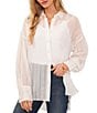 Color:Ultra White - Image 1 - Jacquard Gauze Point Collar Long Cuffed Sleeve Button Front Shirt