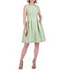 Vince Camuto Jacquard Round Neck Sleeveless Fit and Flare Dress, Color:Green Multi - Image 1