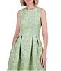 Vince Camuto Jacquard Round Neck Sleeveless Fit and Flare Dress, Color:Green Multi - Image 3