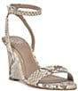 Color:Light Taupe - Image 1 - Jefany Leather Snake Embossed Wedge Sandals