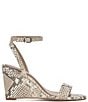 Color:Light Taupe - Image 2 - Jefany Leather Snake Embossed Wedge Sandals