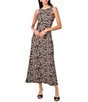 Vince Camuto Knit Leopard Crew Neck Sleeveless Back Keyhole Split Hem Column Midi Dress - Image 1