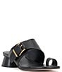 Color:Black - Image 1 - Lenqua Leather Toe Loop Slide Sandals