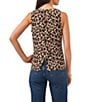 Vince Camuto Leopard Knit Crew Neck Sleeveless Back Keyhole Split Hem Blouse - Image 2