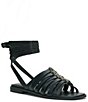 Color:Black - Image 1 - Levelinn Strappy Leather Lace-Up Flat Sandals