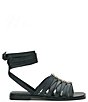 Color:Black - Image 2 - Levelinn Strappy Leather Lace-Up Flat Sandals