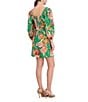 Color:Green Multi - Image 2 - Linen Blend Floral Print Square Neck 3/4 Sleeve A-Line Pocketed Dress