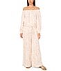 Vince Camuto Linen Printed Wide-Leg Pull On Pants, Color:Oyster Grey - Image 3