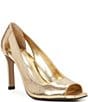 Color:True Gold - Image 1 - Lizanie Metallic Leather Peep Toe Dress Pumps