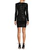 Color:Black - Image 2 - Long Sleeve Faux Wrap Sequin V-Neck Dress