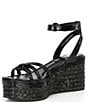 Color:Jet Black - Image 4 - Loressa Knotted Leather Espadrille Wedge Sandals
