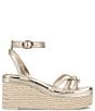 Color:Light Gold - Image 2 - Loressa Metallic Leather Knotted Espadrille Wedge Sandals