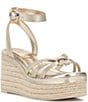 Color:Light Gold - Image 1 - Loressa Metallic Leather Knotted Espadrille Wedge Sandals