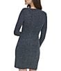 Color:Navy - Image 2 - Lurex Metallic Knit Glitter Asymmetrical Neck Long Sleeve Side Ruched Bodycon Dress